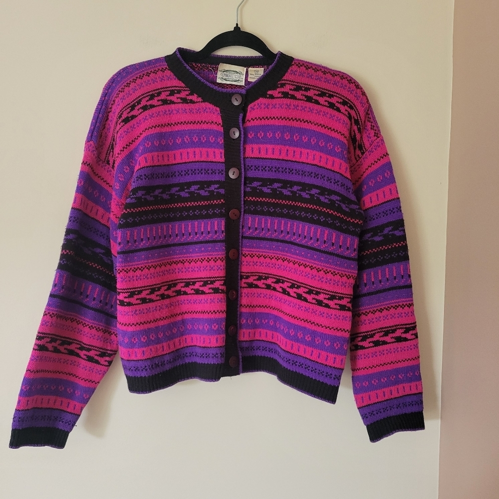 Vintage Pink & Purple Patterned Cardigan